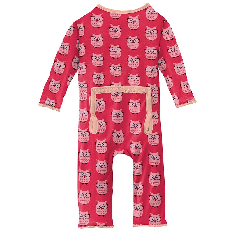 Print Ruffle Coverall with Zipper - Taffy Wise Owls