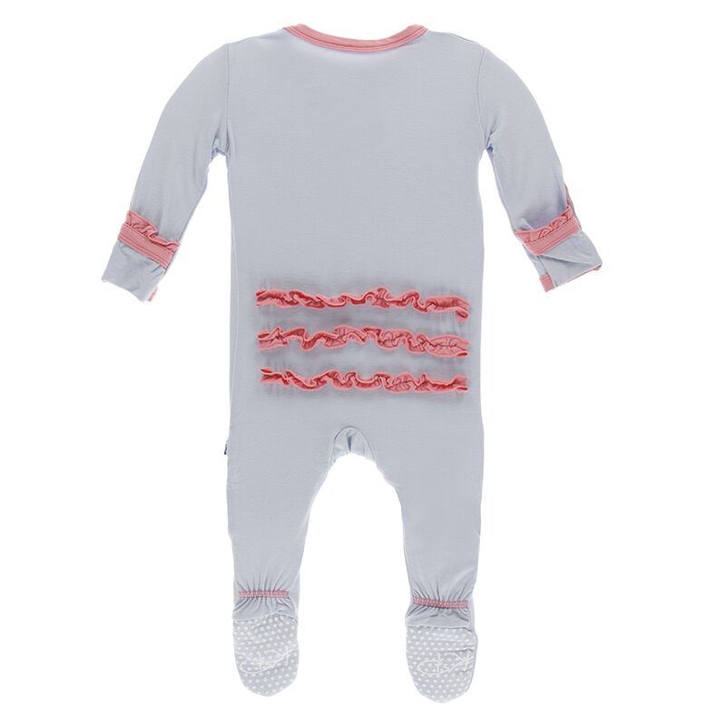 Kickee Pants Solid Ruffle Footie with Zipper - Dew with Strawberry