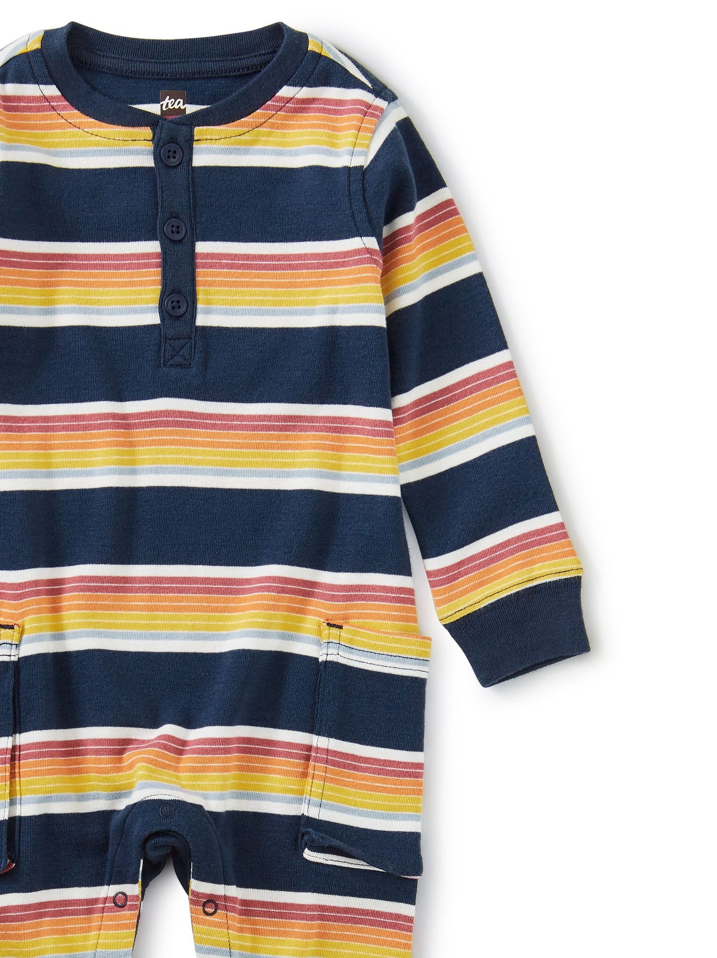 Tea Collection Striped Cargo Romper - Whale Blue