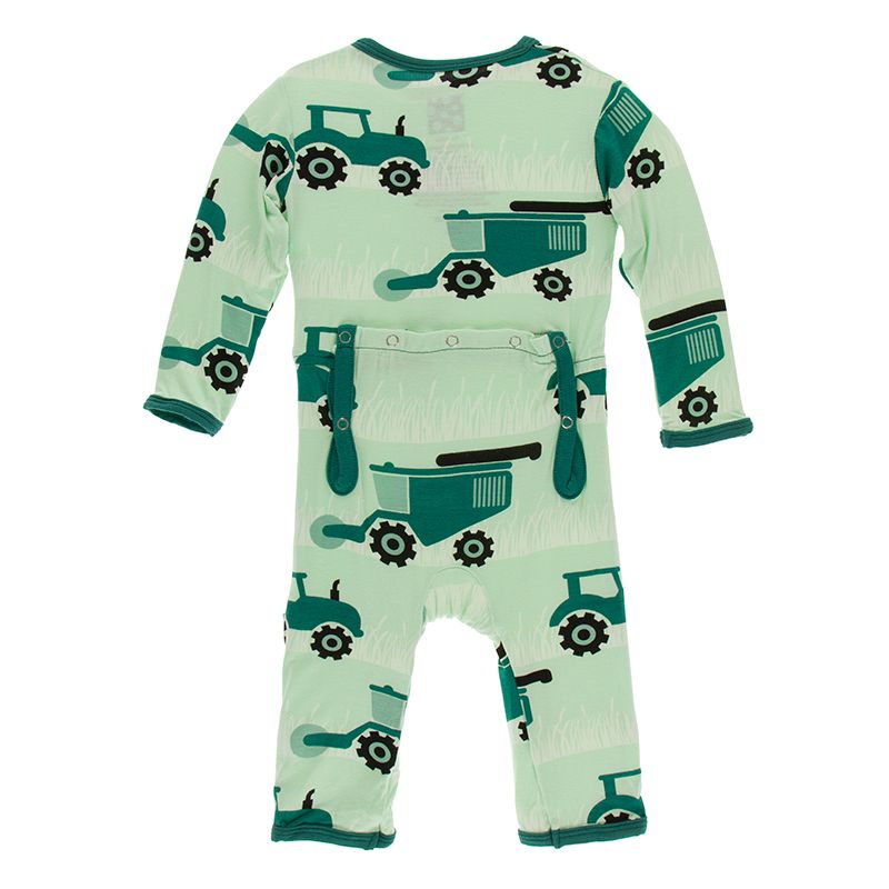 Kickee Pants Print Coverall with Zipper - Pistachio Tractors and Wheat