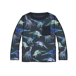 Watercolor Dinosaurs Long Sleeve Printed Pocket Tee