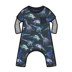 Watercolor Dinosaurs Layered Sleeve Baby Romper