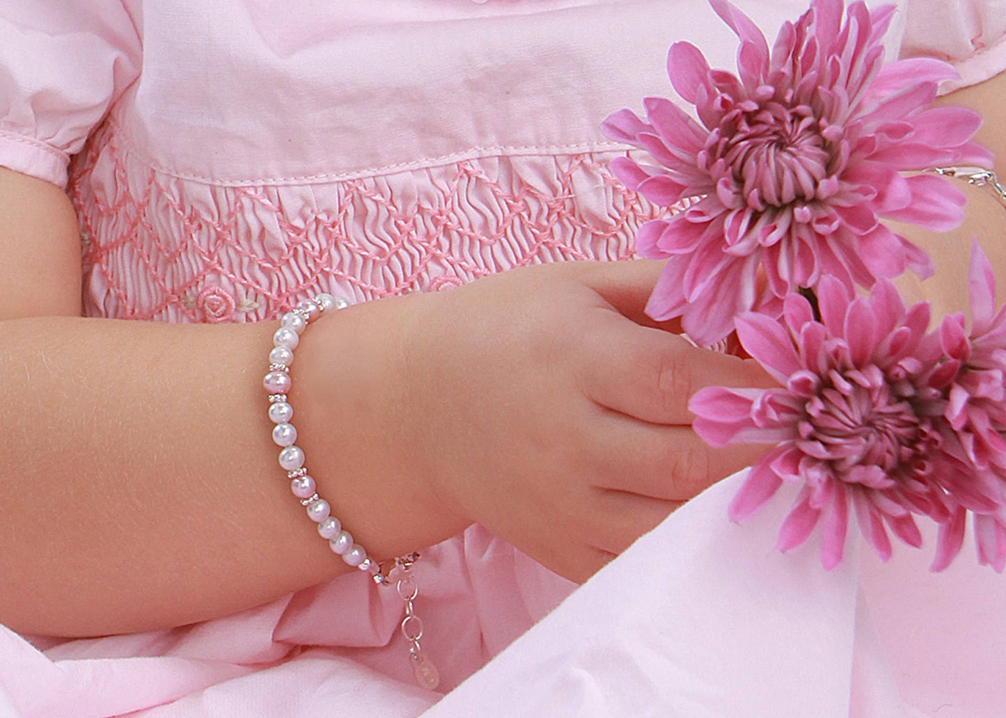 Girls Sterling Silver Pearl Baby Bracelet or Kids Jewelry