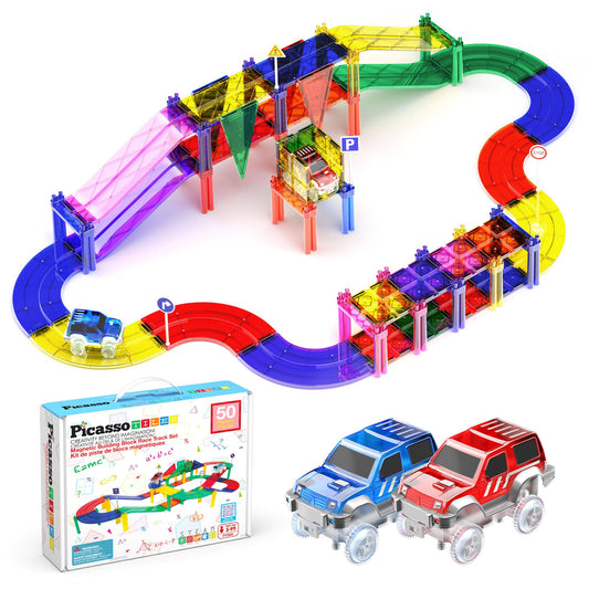 PicassoTiles 50pc Magnetic (Race Track) Building Set