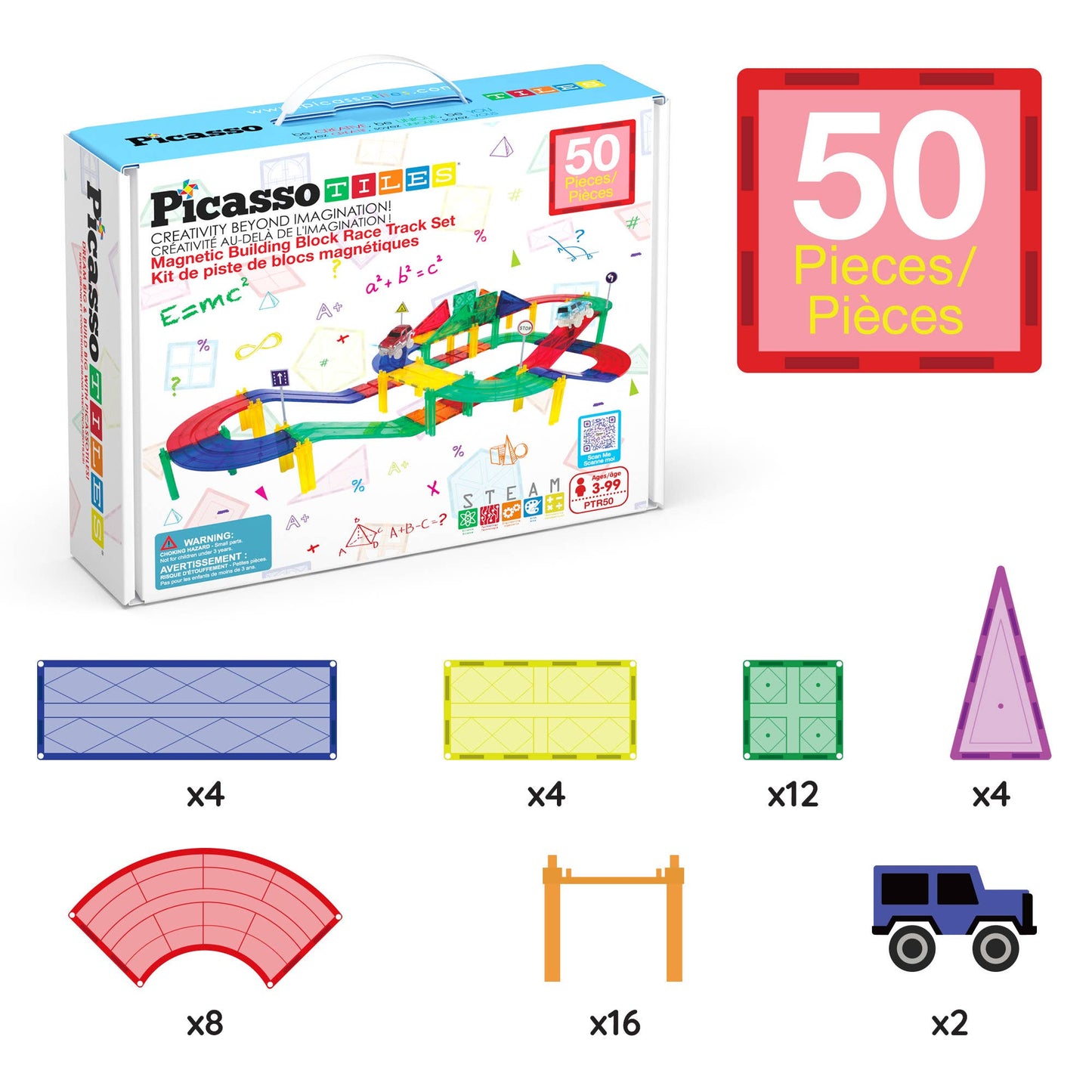PicassoTiles 50pc Magnetic (Race Track) Building Set