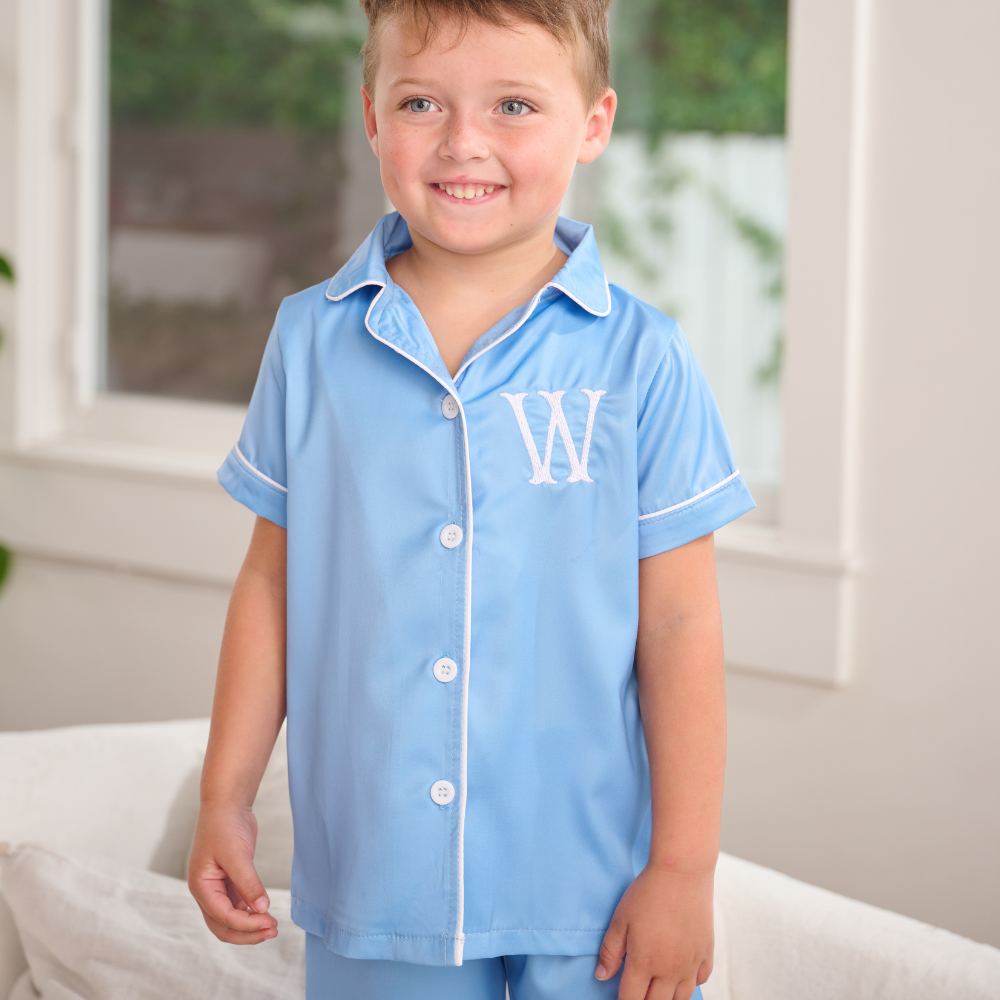 Kids Spring Summer Satin Pant Pajama Set - Powder Blue