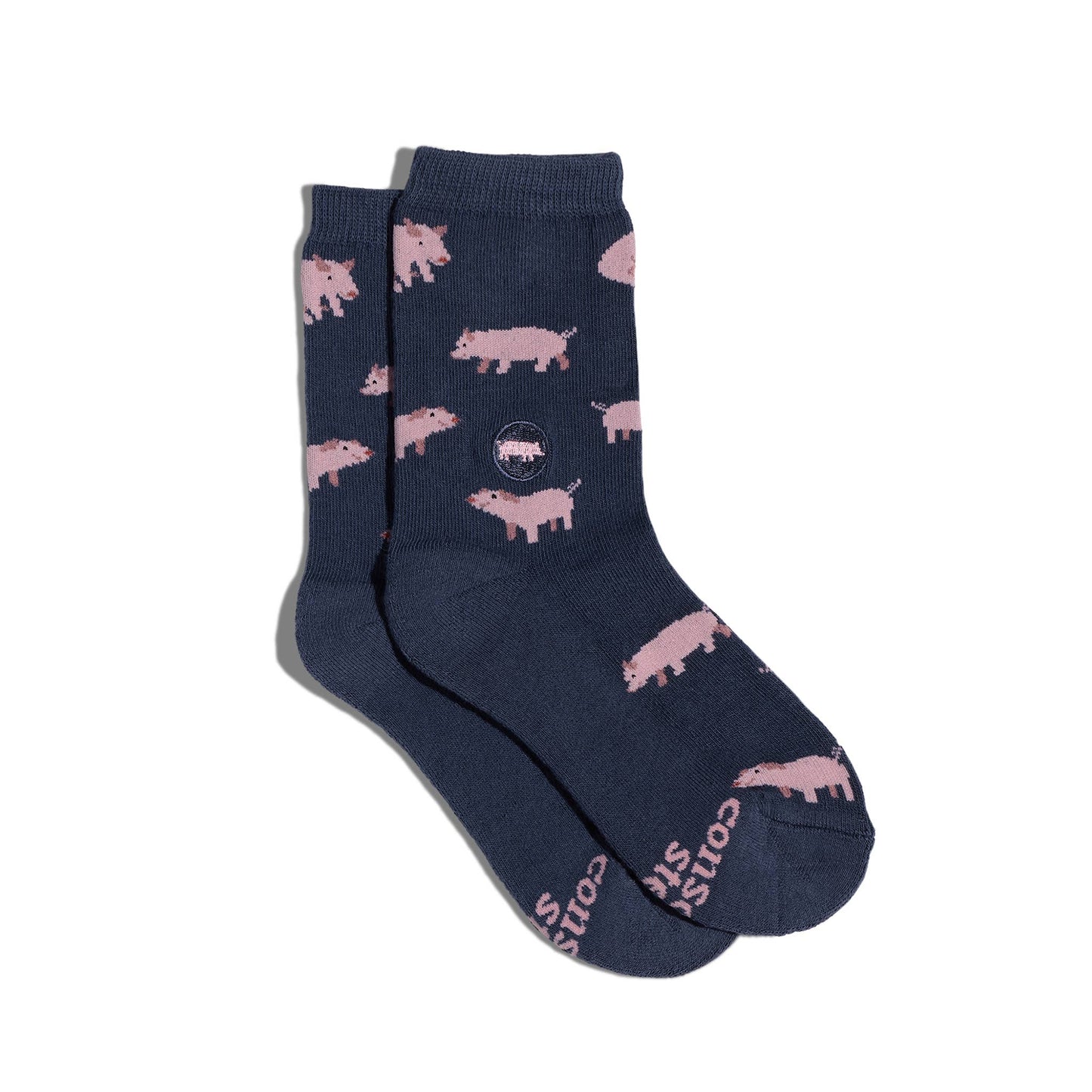 Kids Socks that Save Pigs (blue with pigs)