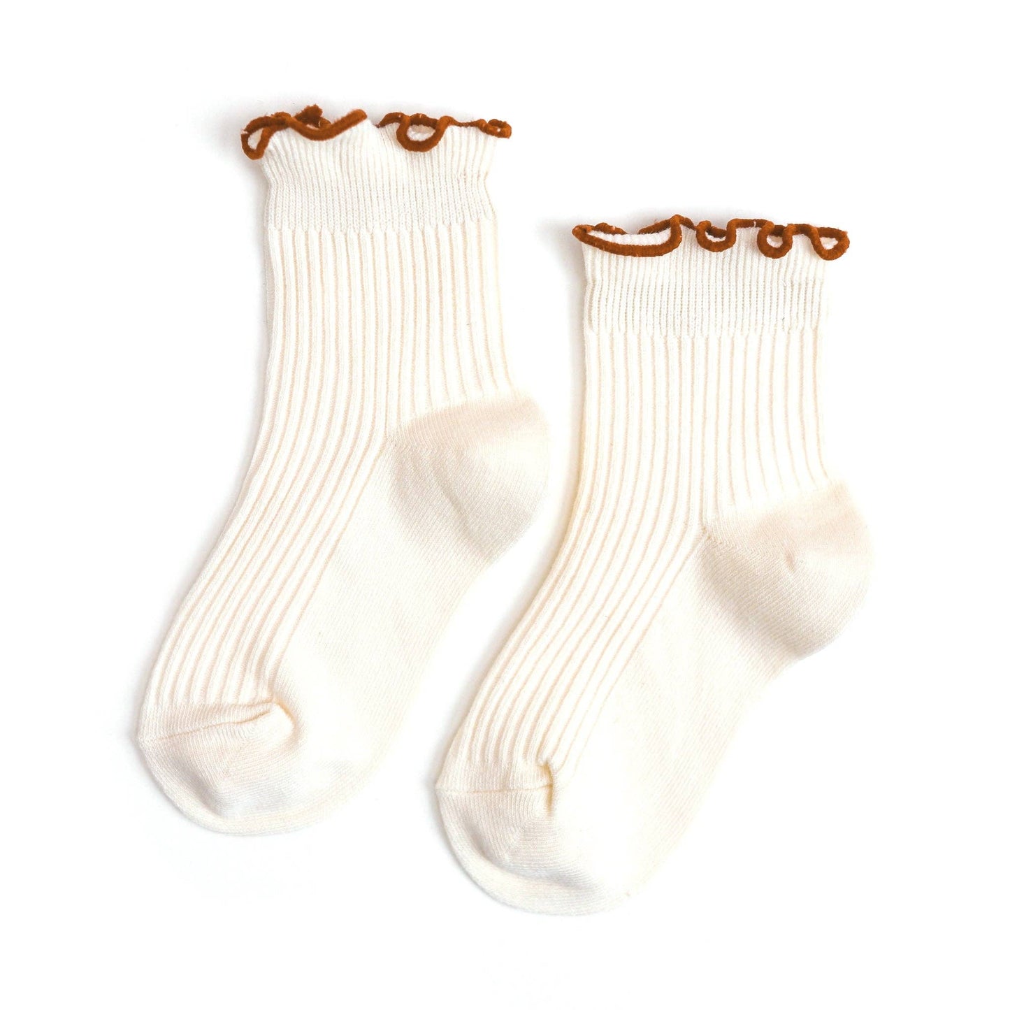 Ribbed Lettuce Trim Midi Socks | Ivory/Sugar Almond