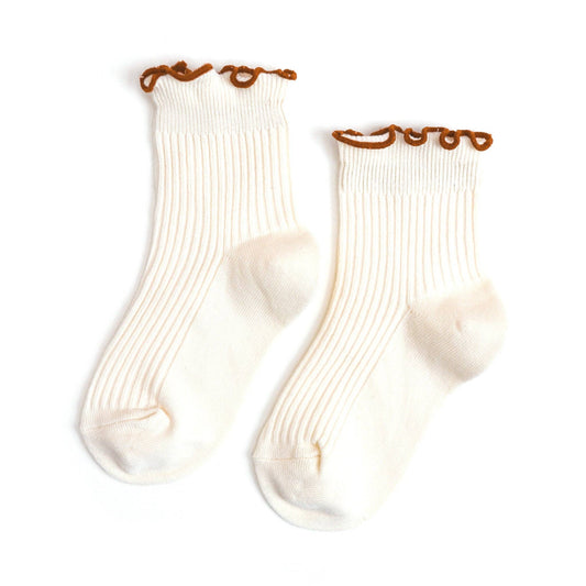 Ribbed Lettuce Trim Midi Socks | Ivory/Sugar Almond