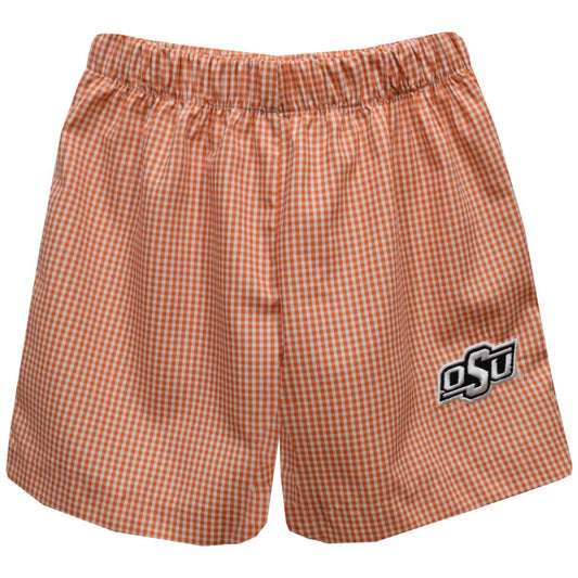OSU Hornerd Frogs Embroidered Orange Gingham Pull On Short
