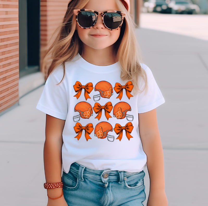 Orange Football Helmet & Bows Game Day T-Shirt