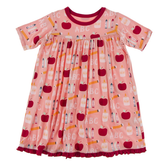 Blush First Day of School Print Short Sleeve Swing Dress
