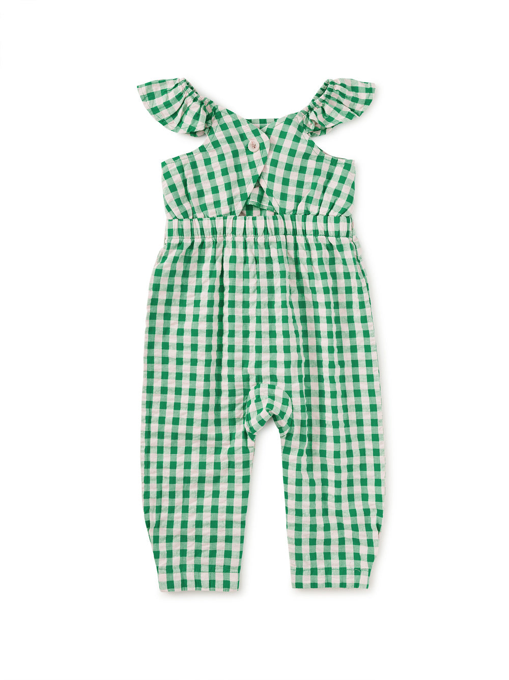 Flutter Button Back Baby Romper | Garden Party Check