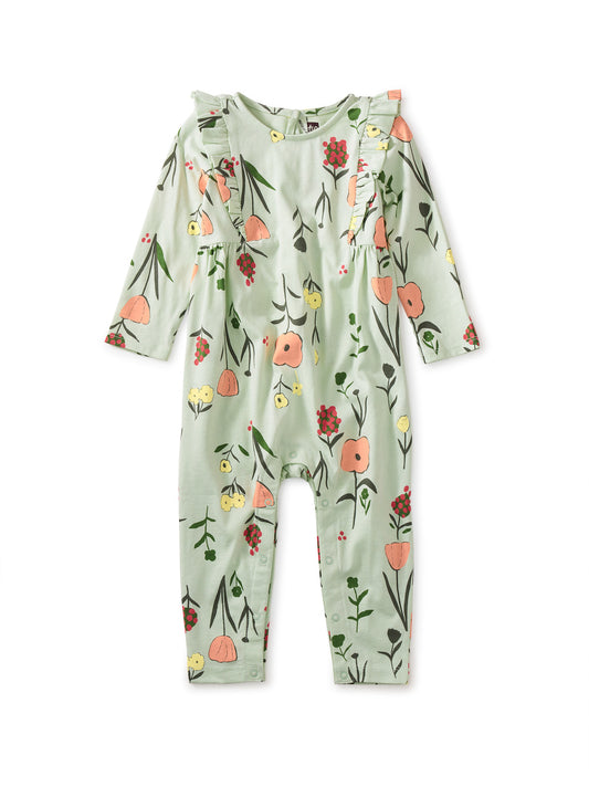Freyja Floral in Green Ruffle Sleeve Baby Romper