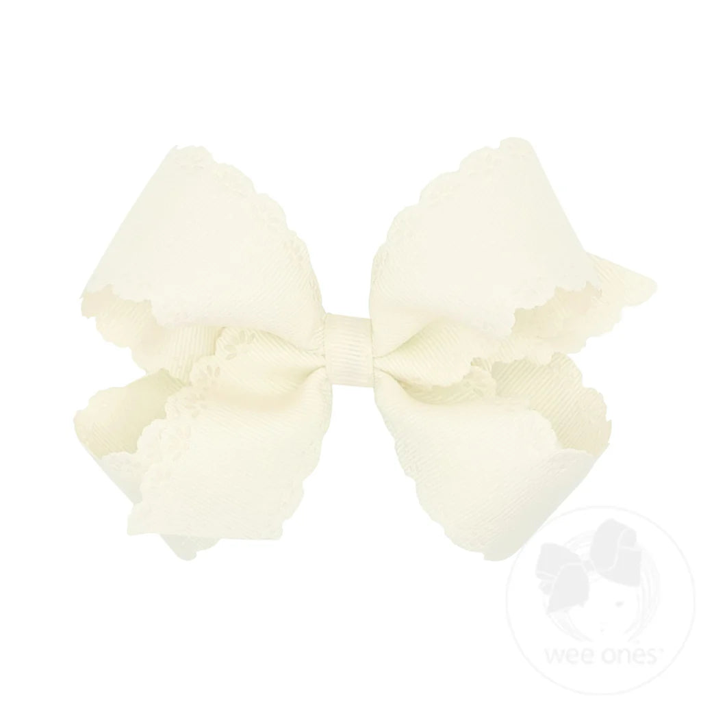 Grosgrain Bow w/ Eyelet Flower Embossed Edges