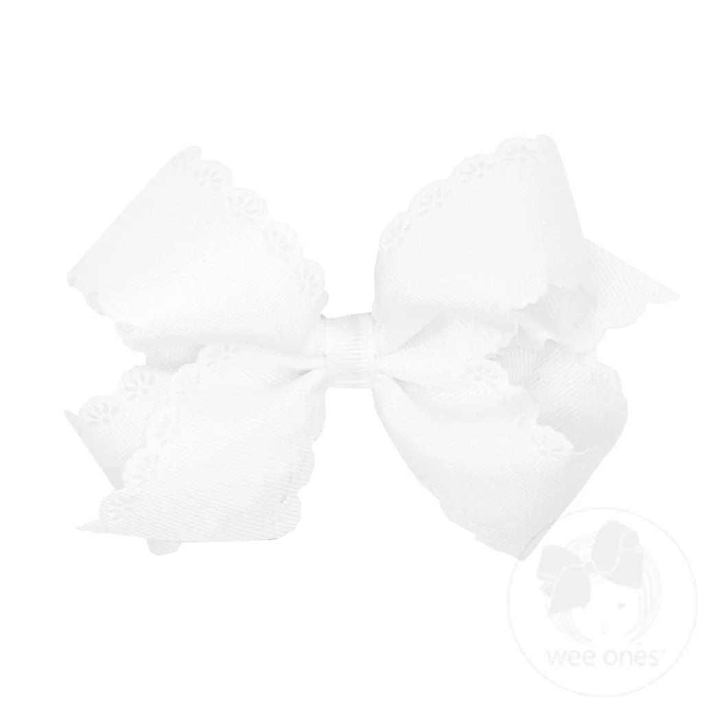 Grosgrain Bow w/ Eyelet Flower Embossed Edges