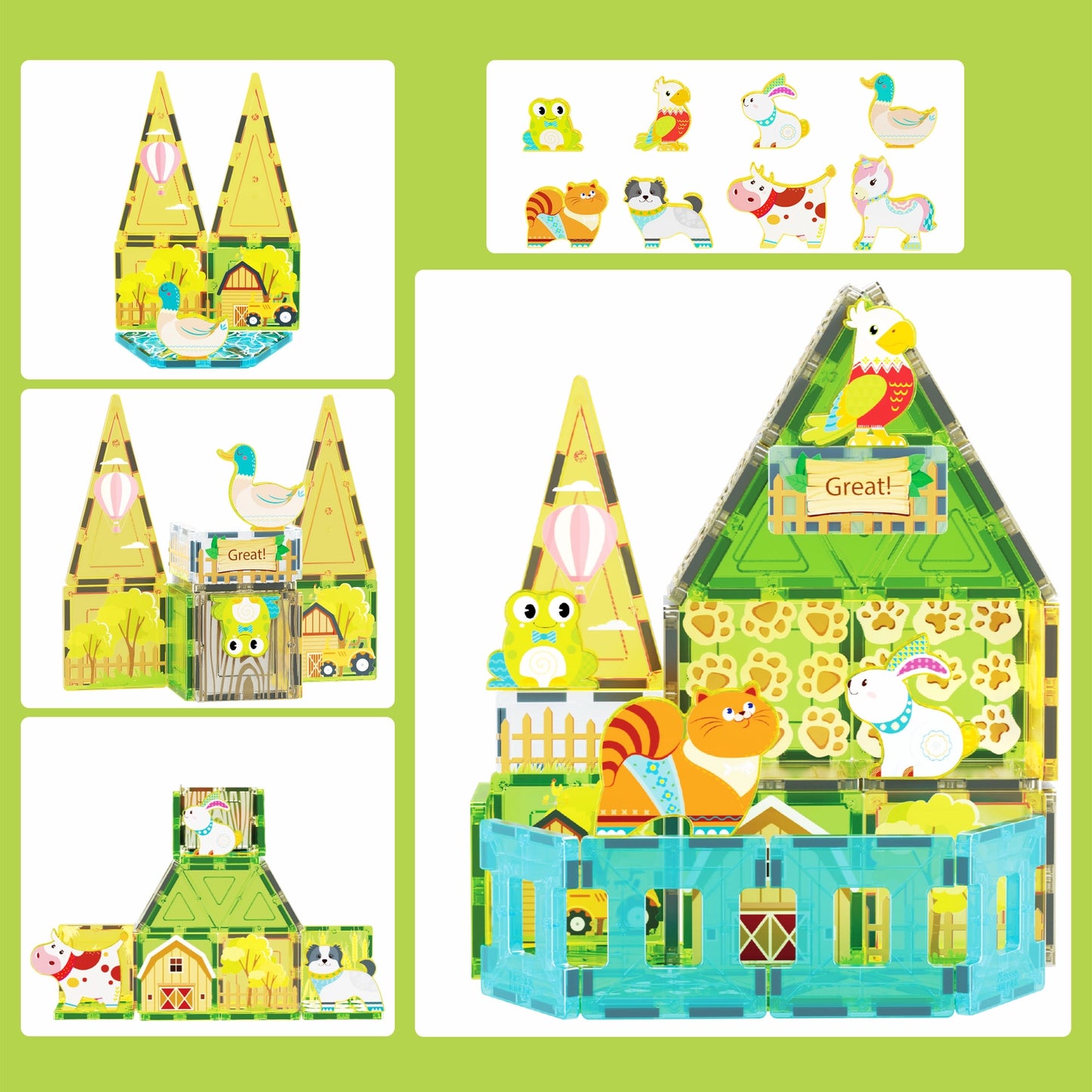 Magnet Tile Building Blocks Farm Animal Set