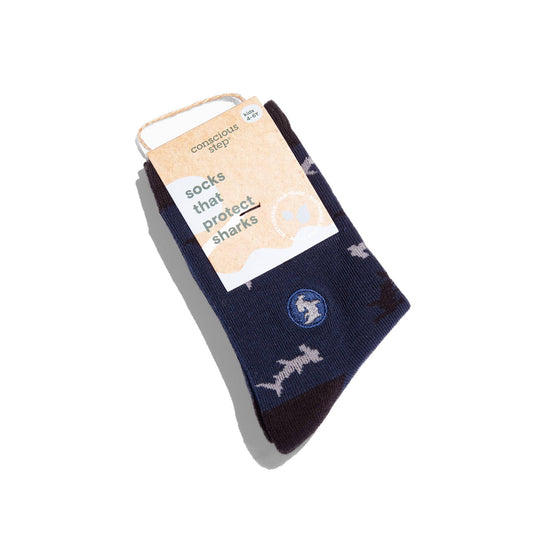 Kids Socks that Protect Sharks (dark blue with sharks)