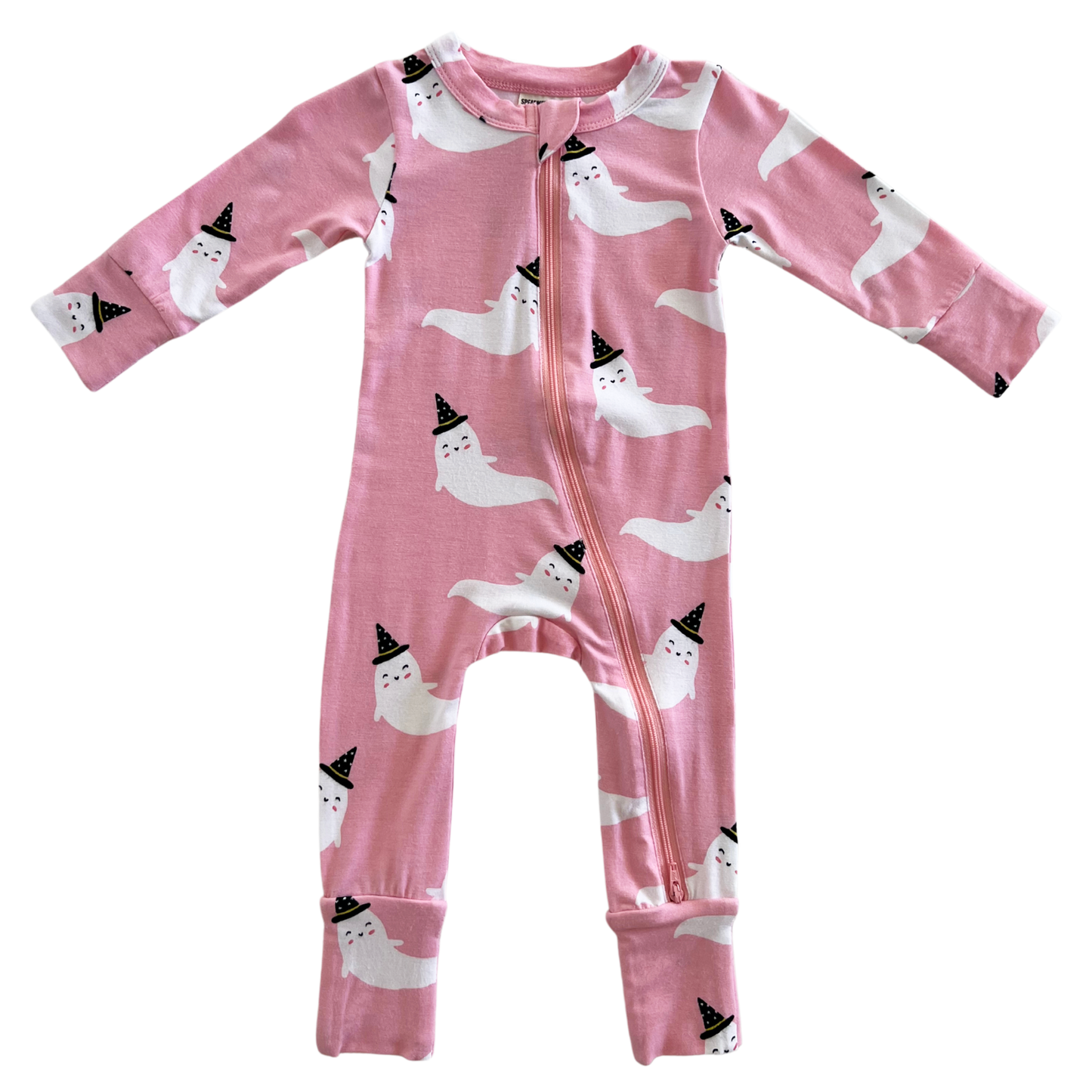 2-Way Convertible Zip Romper, Pink Ghost