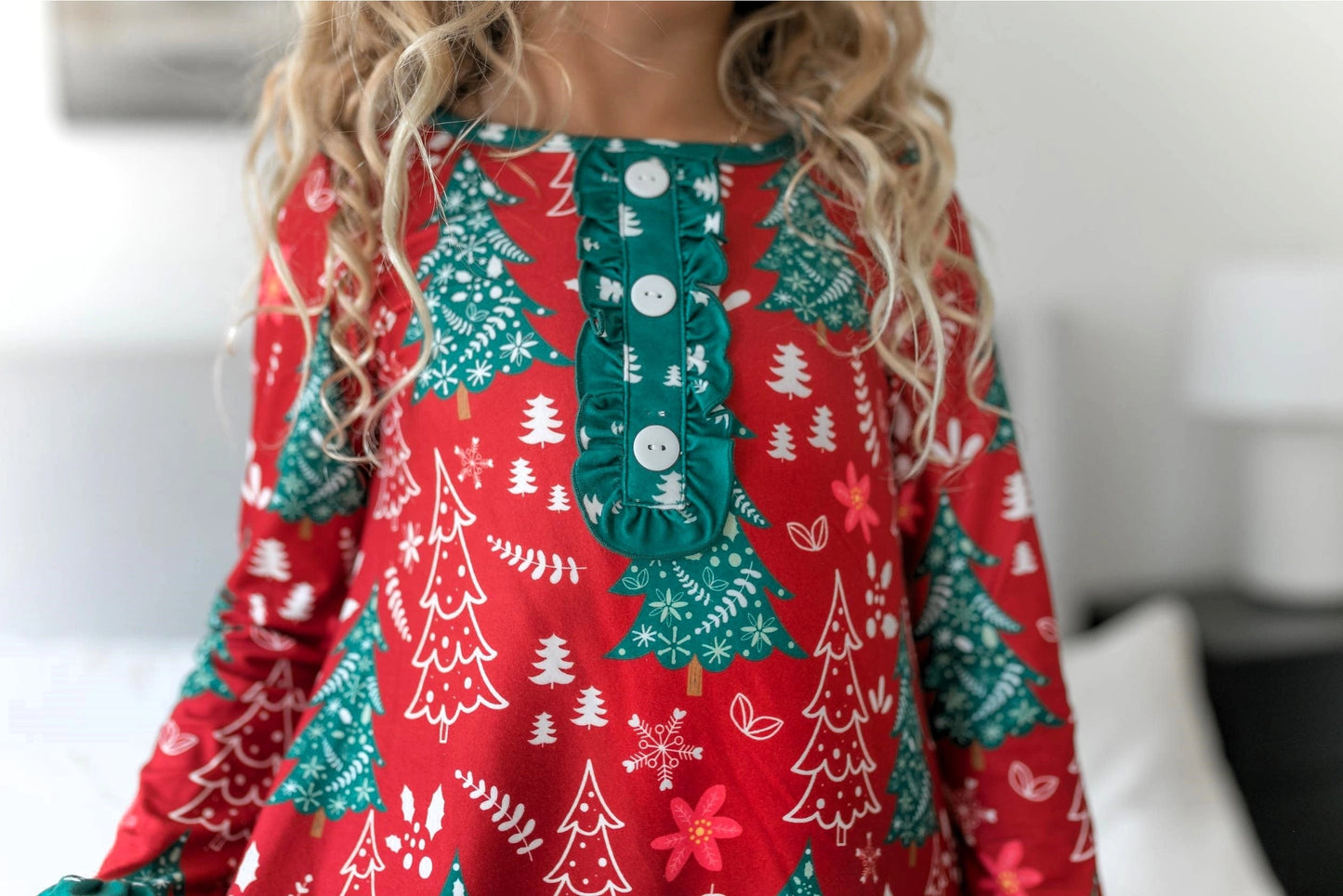 Red & Green Trees Holiday Ruffle Nightgown