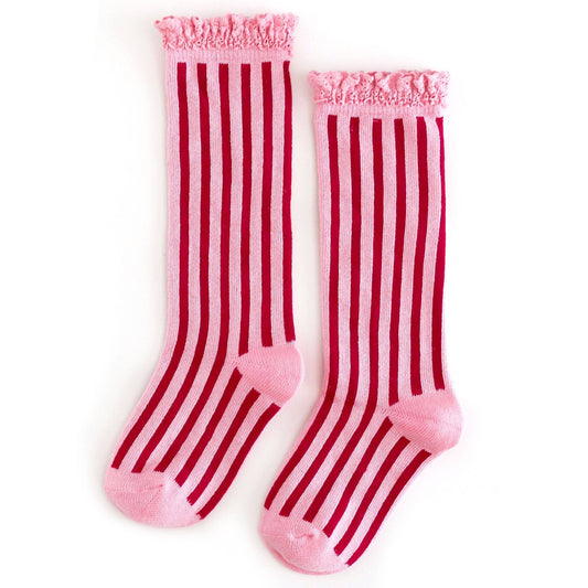 Candy Stripe | Lace Top Knee High Socks