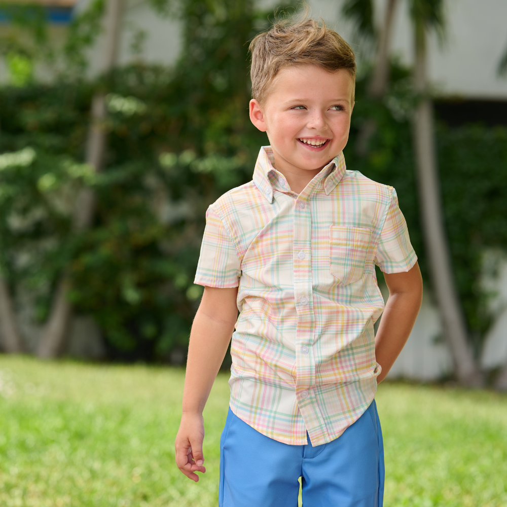 Boys Spring Short Sleeve Button Down - Henry Easter Plaid