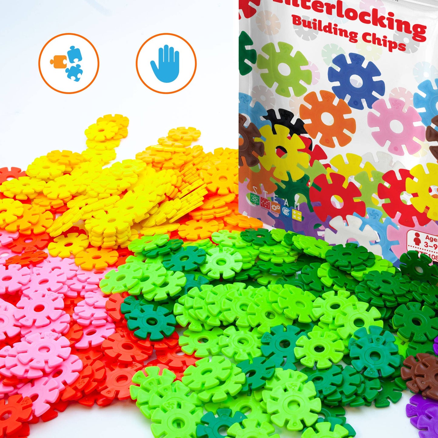 PicassoTiles 300pc Building Chips Interlocking Disc Blocks