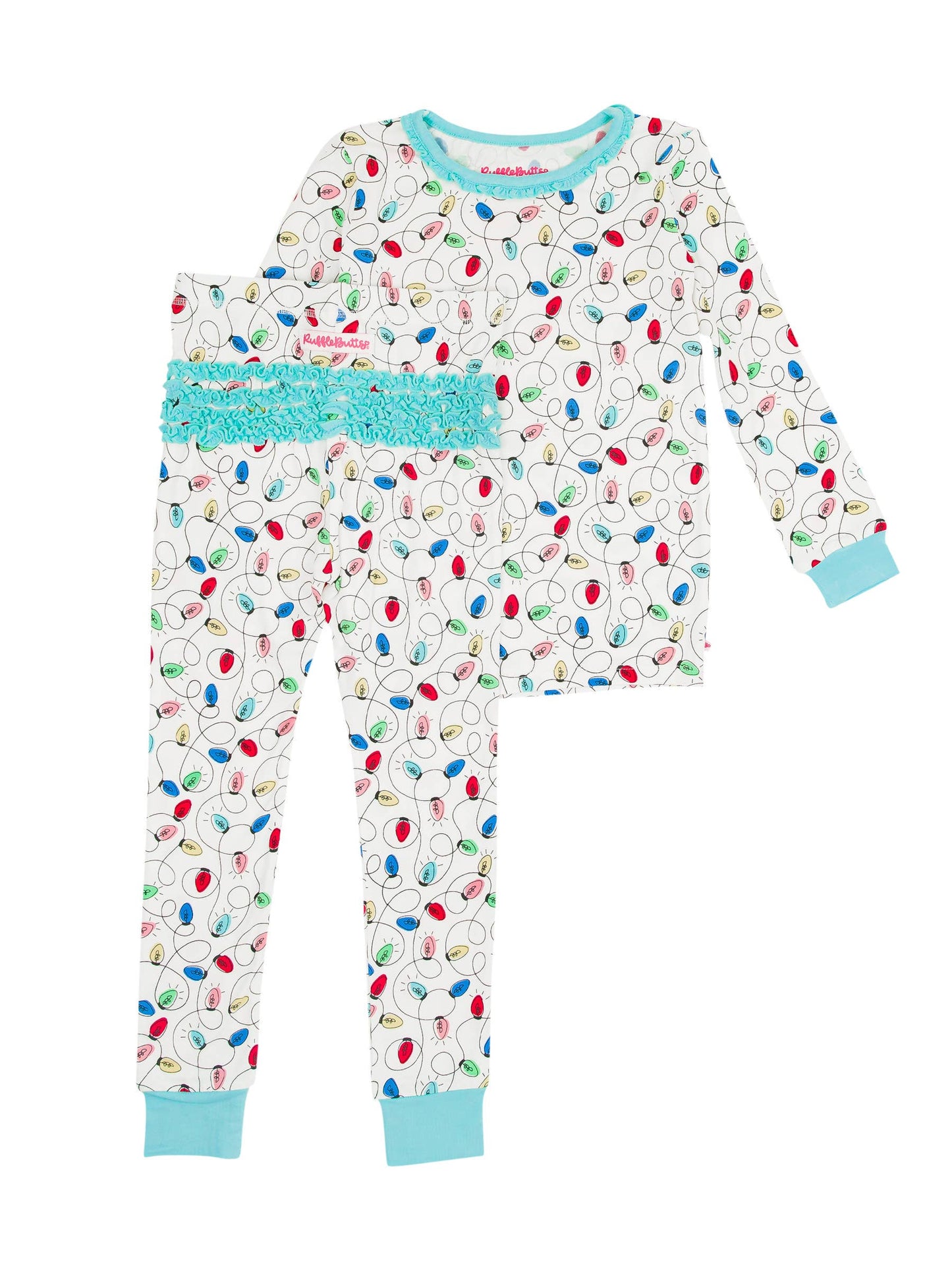 Toddler Girls Holiday Lights Bamboo Viscose Ruffle Long Sleeve Pajama Set
