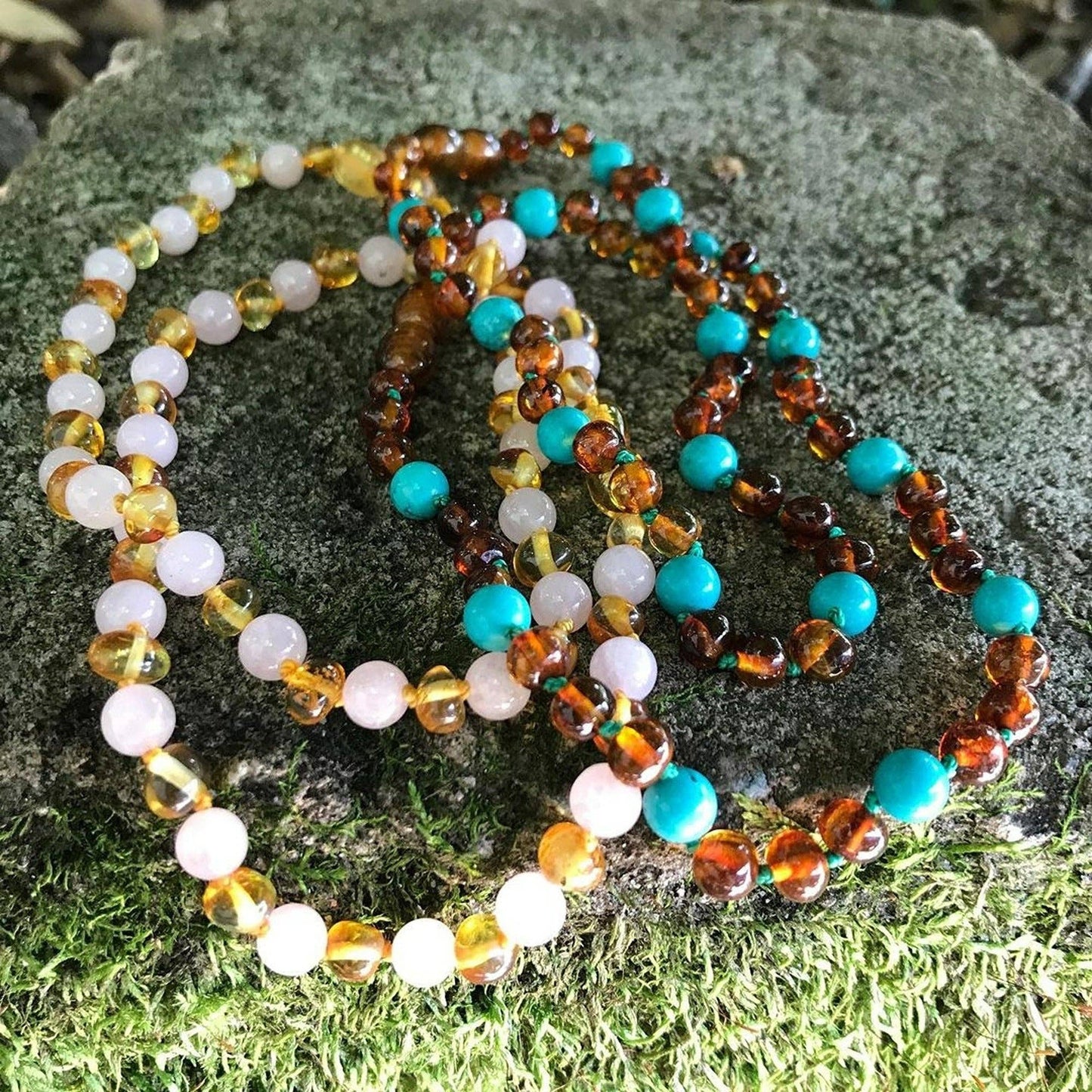 Rose Quartz + Honey Amber Necklace