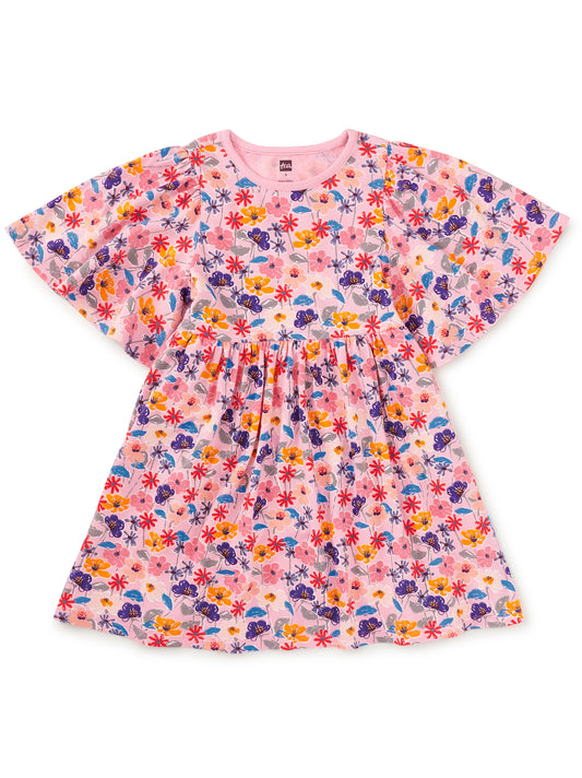 French Tossed Floral Butterfly Sleeve Dress