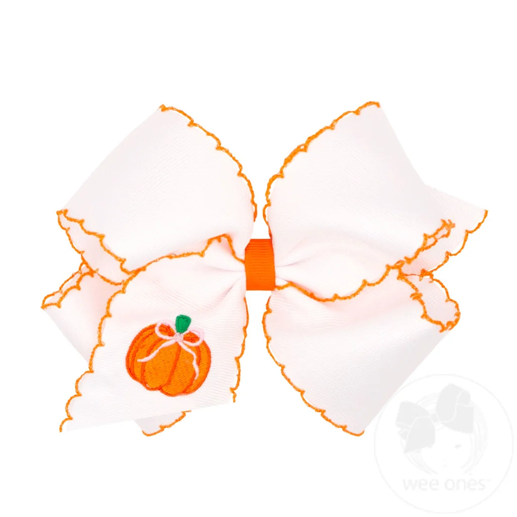 King Harvest Pumpkin Embroidery Moonstitch Bow