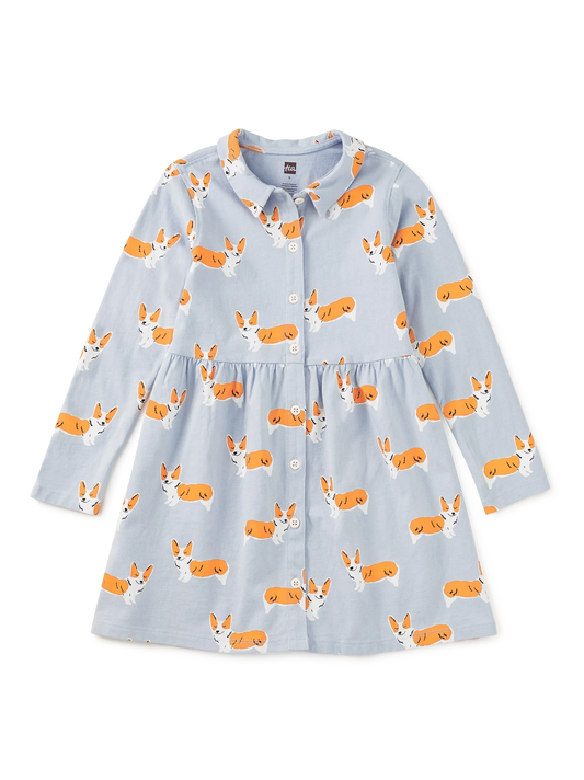 Cutie Corgies | Collared Long Sleeve Shirtdress