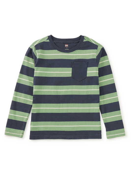 Long Sleeve Striped Pocket Tee | Indigo