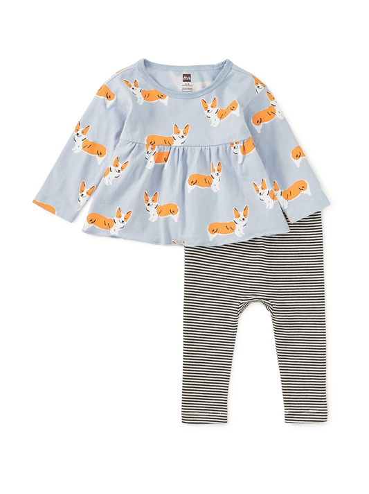 Cutie Corgis | Peplum Two Piece Baby Set