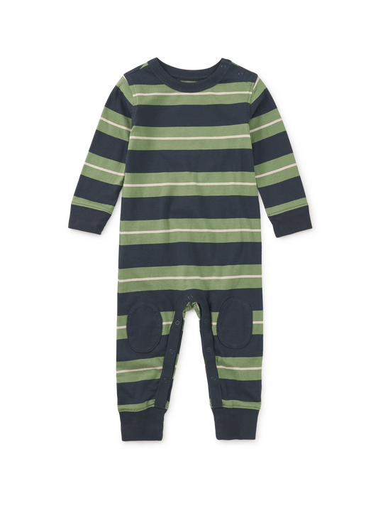 Stripe Knee Patch Baby Romper | Indigo
