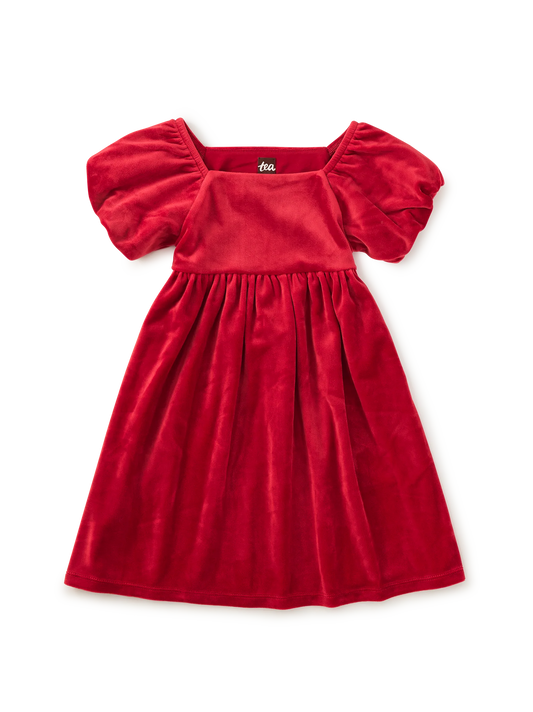 Puff Shoulder Velour Dress | Red Wagon