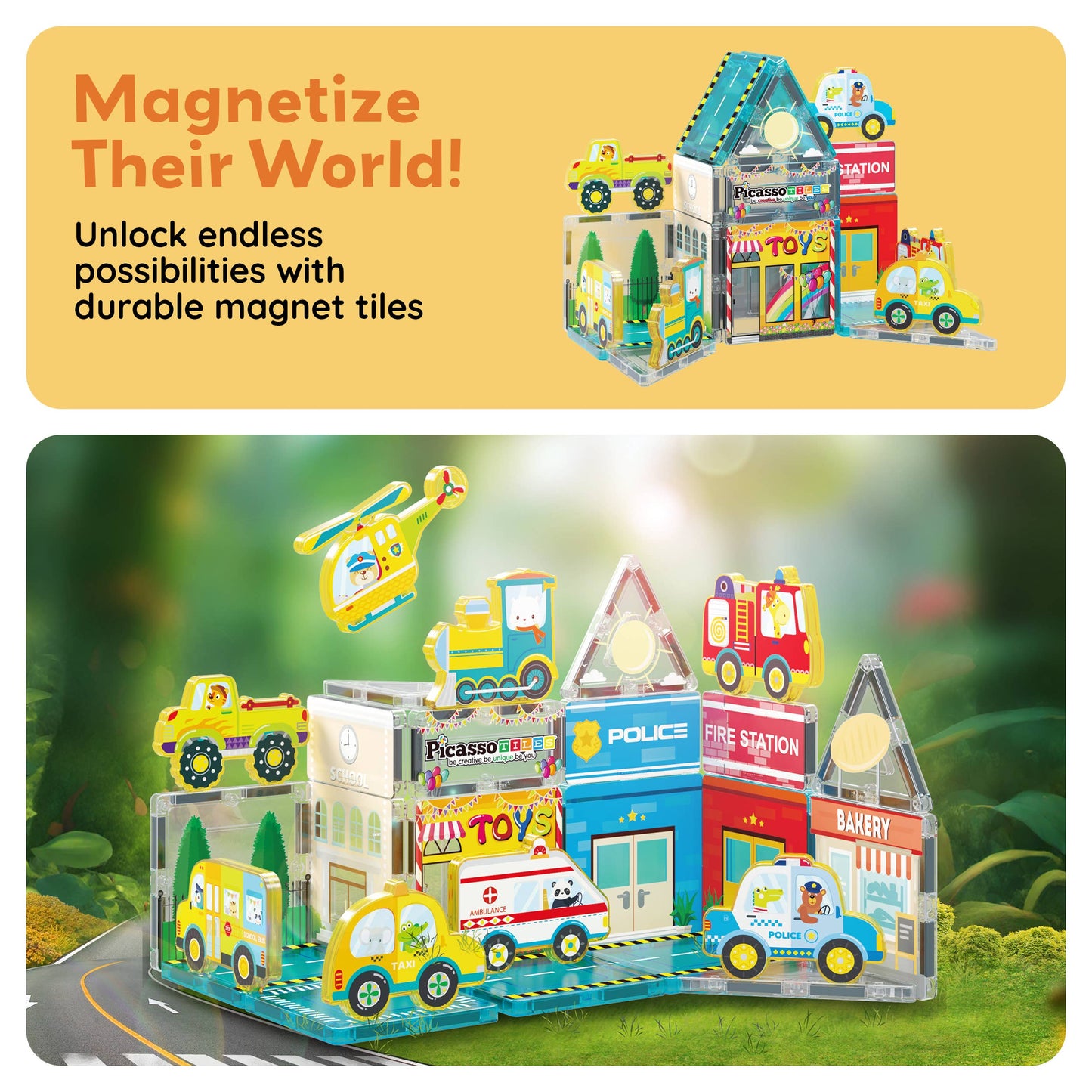 PicassoTiles 26pc (City Theme) Magnetic Tile Building Set