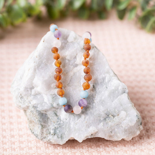 Mermaid Mix + Raw Cognac Amber Necklace