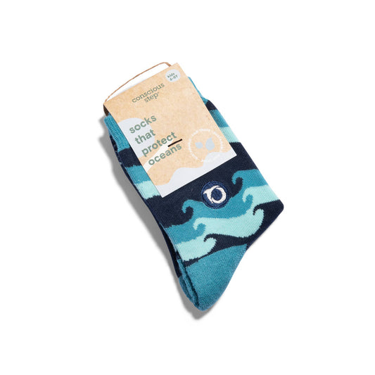 Kids Socks that Protect Oceans (blue with waves)