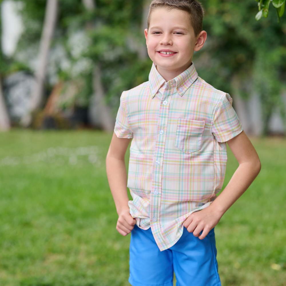 Boys Spring Short Sleeve Button Down - Henry Easter Plaid