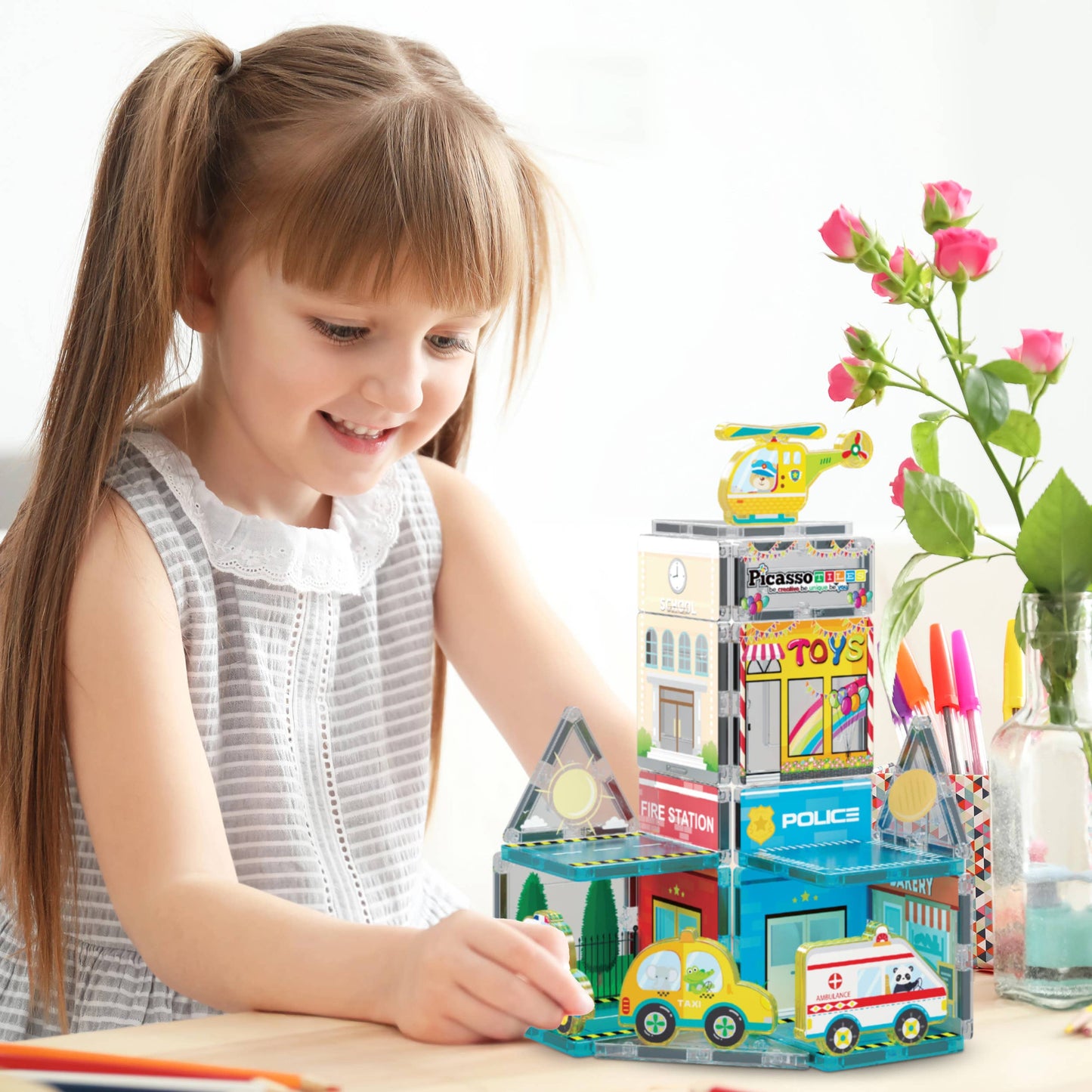 PicassoTiles 26pc (City Theme) Magnetic Tile Building Set
