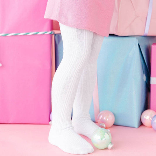 White | Cable Knit Tights