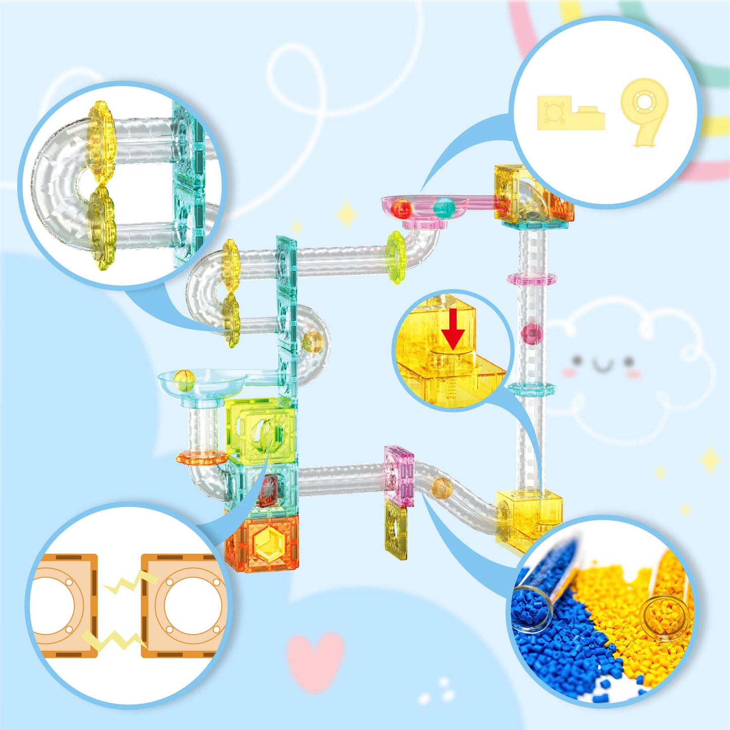PicassoTiles (80 Pcs)(Marble Run Travel Size)