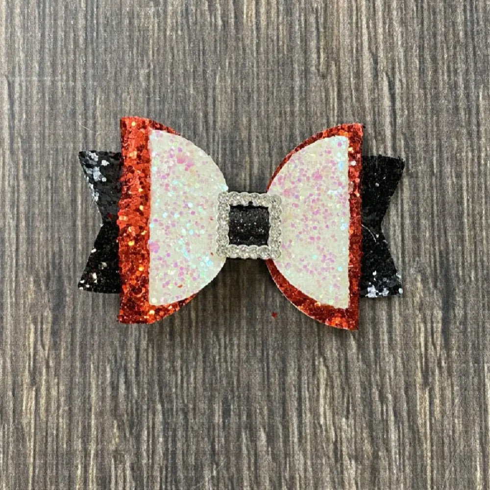 Sparkly Santa Belt Bow Clippie