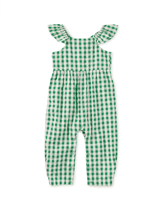 Flutter Button Back Baby Romper | Garden Party Check