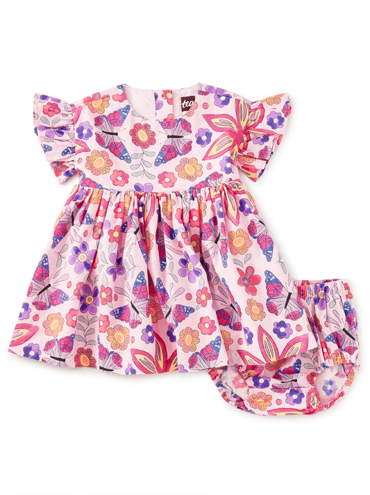 Ruffle Sleeve Baby Dress Set | Butterfly Tile