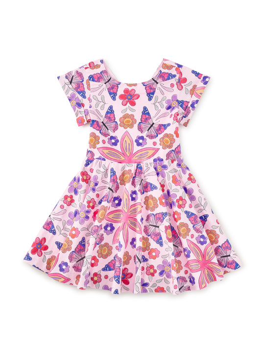 Button Back Skirted Dress | Butterfly Tile