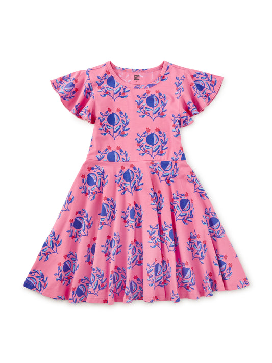 Pomegranate Floral | Flutter Sleeve Twirl Dress