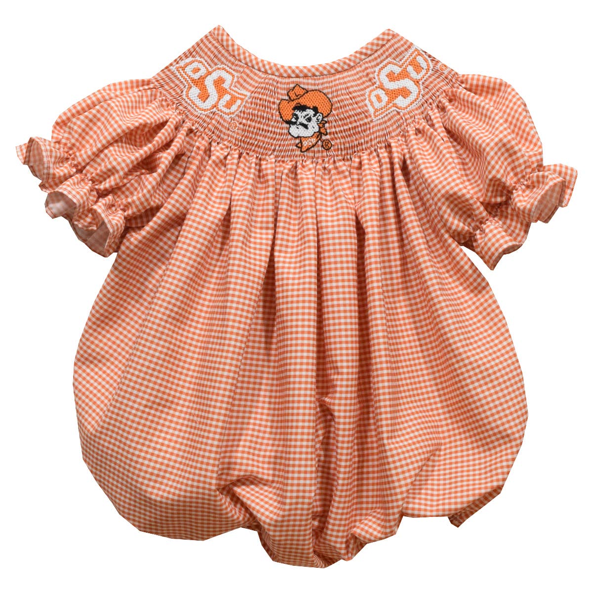 OSU Cowboys Smocked Orange  Gingham Short Sleeve Bubble