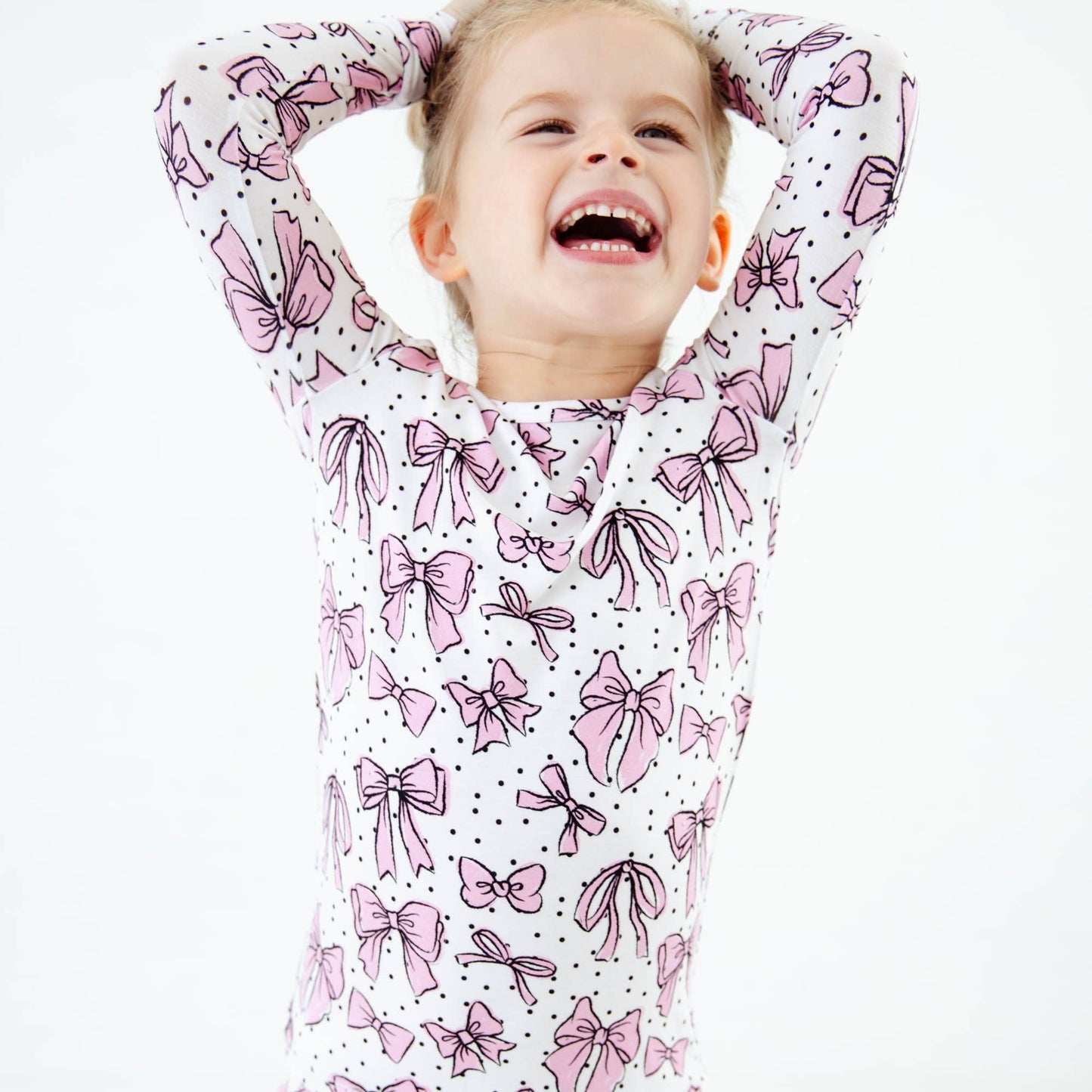 All Tied Up Pink Bows Kids Bamboo Two Piece Pajamas Set